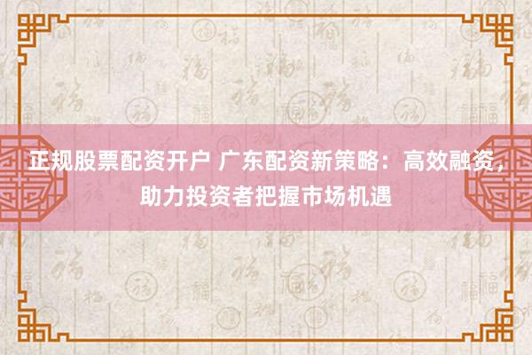 正规股票配资开户 广东配资新策略：高效融资，助力投资者把握市场机遇