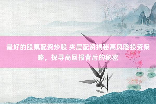 最好的股票配资炒股 夹层配资揭秘高风险投资策略，探寻高回报背后的秘密