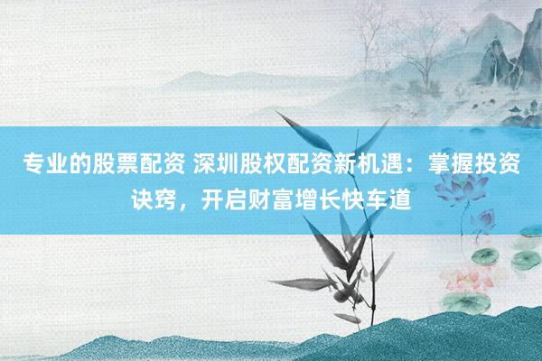 专业的股票配资 深圳股权配资新机遇:掌握投资诀窍,开启财富增长快车道