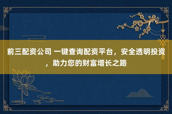 前三配资公司 一键查询配资平台,安全透明投资,助力您的财富增长之路