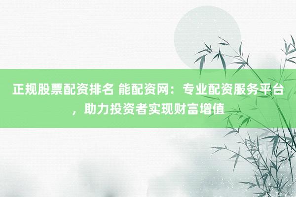 正规股票配资排名 能配资网：专业配资服务平台，助力投资者实现财富增值
