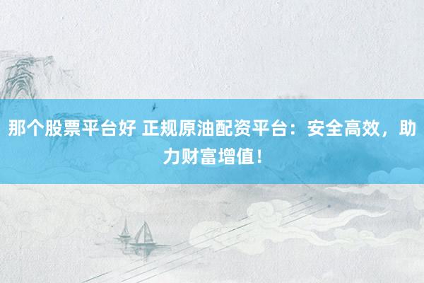 那个股票平台好 正规原油配资平台：安全高效，助力财富增值！