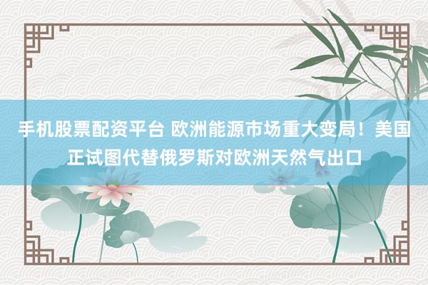 手机股票配资平台 欧洲能源市场重大变局！美国正试图代替俄罗斯对欧洲天然气出口